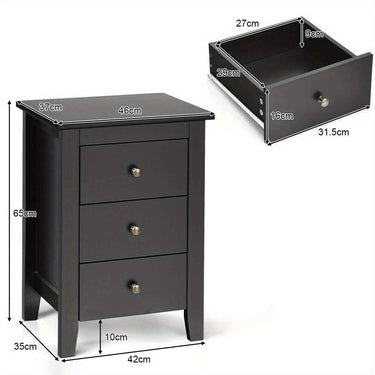 2x Bedside Tables Wood Side Table Nightstand Storage Cabinet w/3 Drawers Bedroom Living Black